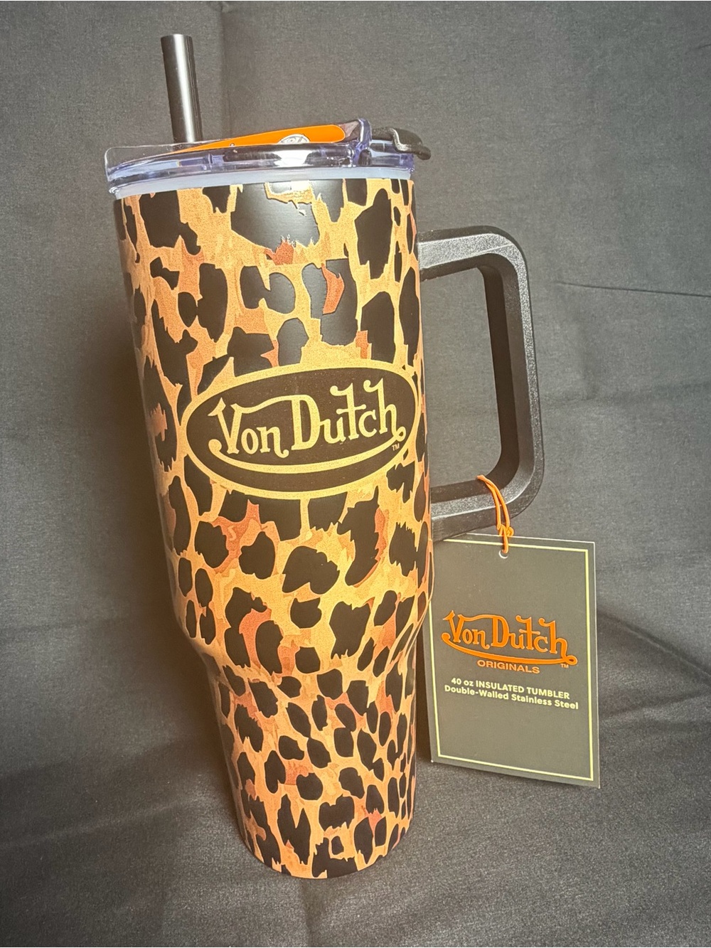 NWT Von Dutch 40 oz Leopard Print Stainless Steel Tumbler
